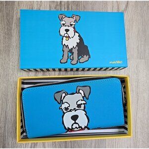 Marc Tetro Schnauzer Dog Puppy Saffiano Leather Blue Zip Around Wallet NWT Box